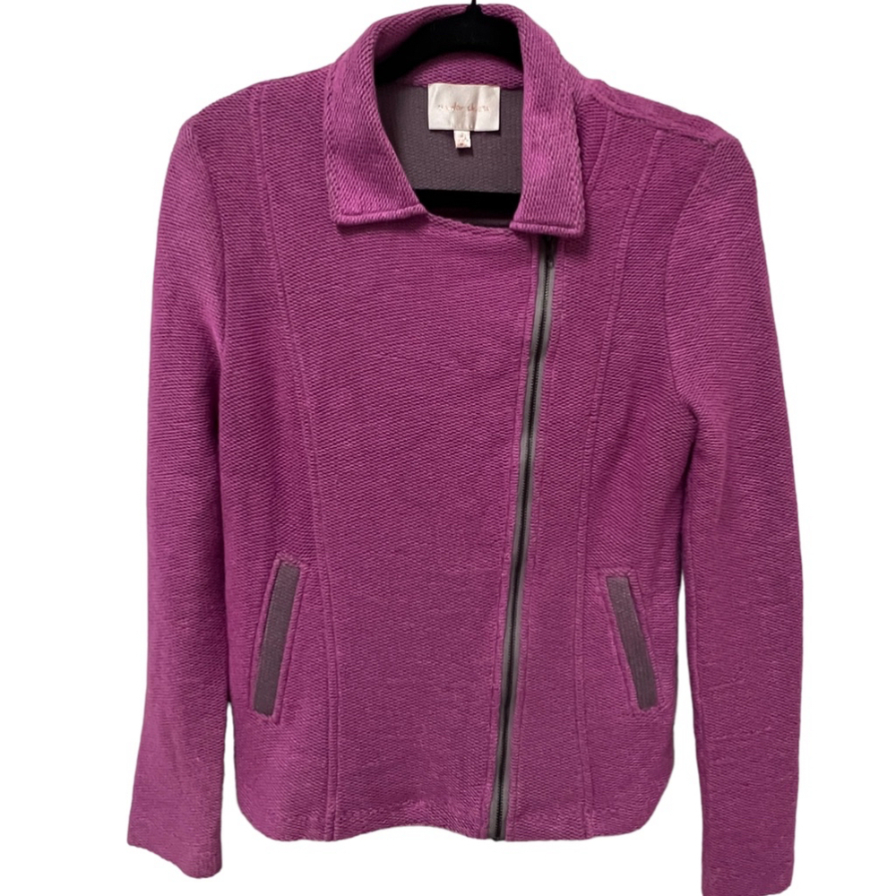 UNDER SKIES Berry Jacket Sweater Blazer Knit Moto Design Zipper Trim, Size Sm